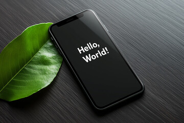 Minimalist Phone Display with "Hello, World!"