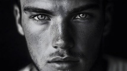 Fototapeta premium A black and white portrait of a man with a strong ja.w