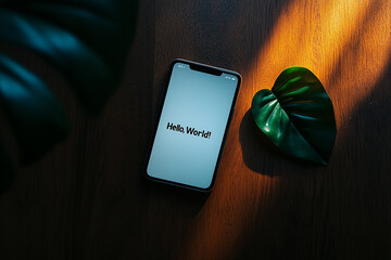 Minimalist Phone Display with "Hello, World!"