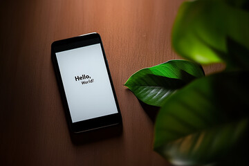 Minimalist Phone Display with "Hello, World!"