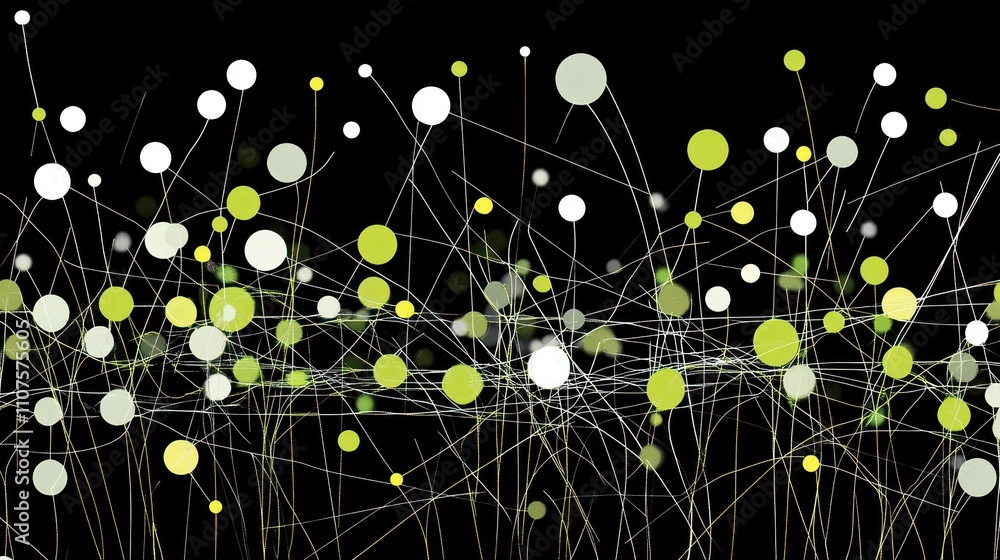 Fototapete Abstract visual of interconnected lines and circles, suggesting a network or growth pattern.