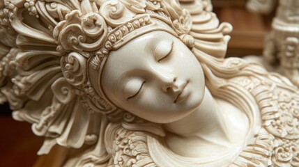 Fototapeta premium Close-up of serene, intricately carved female statue.