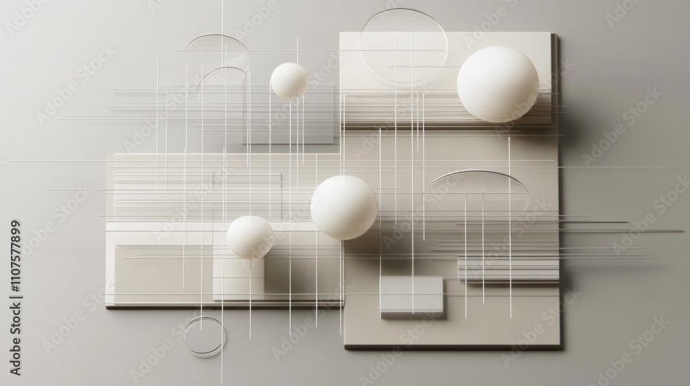 Poster Abstract composition of shapes and lines in neutral tones, emphasizing modern design.