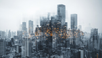 Obraz premium cityscape with towering office buildings creates dynamic urban atmosphere, showcasing blend of modern architecture and vibrant city life