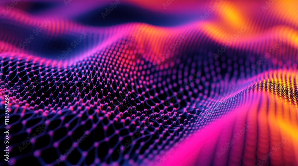 Poster Abstract digital waves with vibrant colors and a mesh-like structure.