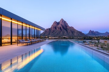 A hotel brochure showcasing luxurious rooms, scenic views, and amenities like pools and spas