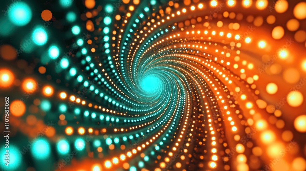 Poster A swirling vortex of glowing dots in blue and orange, creating a dynamic visual effect.