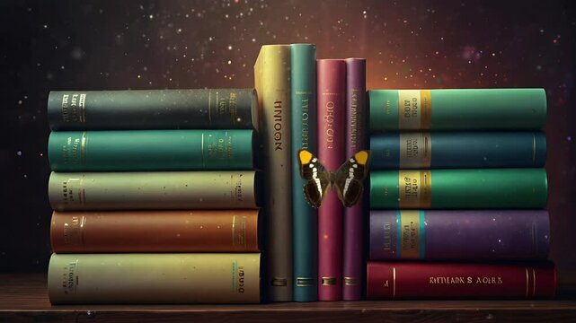 Some magical books in a fantasy world. Seamless 4K looping timelapse video animation background