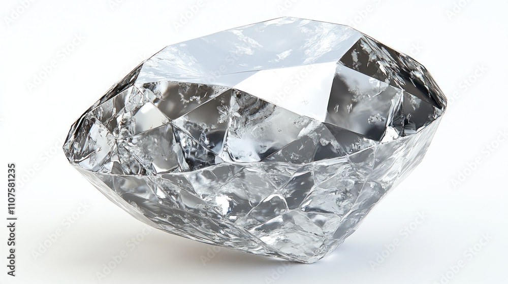 Poster a clear, faceted diamond showcasing brilliance and light reflection.