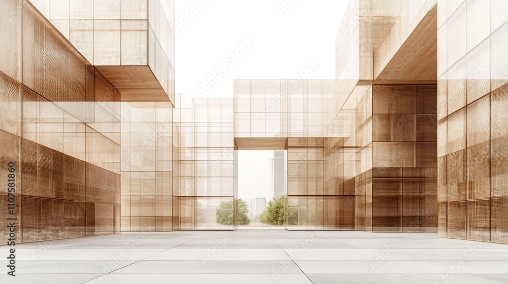 Aufkleber A modern architectural space featuring transparent structures and a minimalist design.