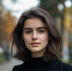 a girl with dark brown hair, positioned a bit in the distance. The photo natural and unintentional,  was taken spontaneously.