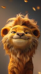 Naklejka premium A cheerful animated lion with a playful expression and a fluffy mane.