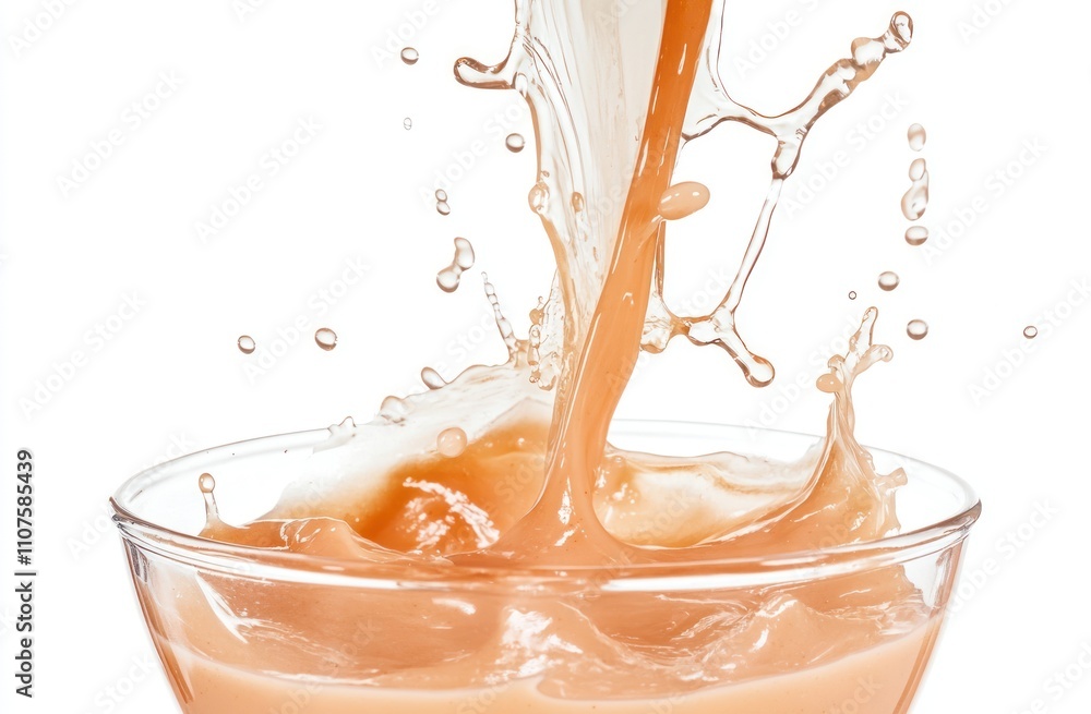 Poster A splash of liquid pouring into a bowl, creating dynamic droplets.