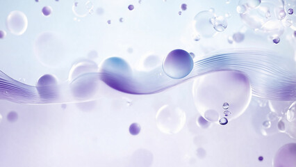Abstract bubbles and a flowing ribbon in blue and purple hues, ideal for elegant backgrounds, branding, or wellness visuals.