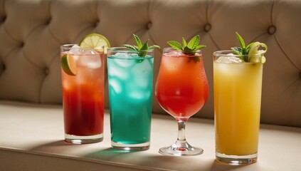 Cocktail close-ups showcasing limes  mints evoke a relaxing refreshing ambiance ideal for serene settings