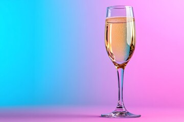 A simple illustration of a champagne glass with bubbles rising against a pastel gradient