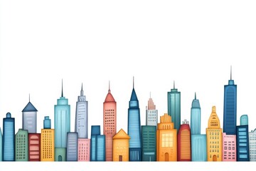 Obraz premium A retro-style poster of a city skyline, featuring bold typography and muted colors reminiscent of 1950s design