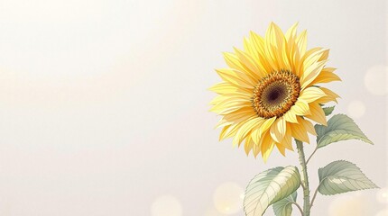 Obraz premium Watercolor painting of a single sunflower against a soft gray background, botanical, abstract, flower head