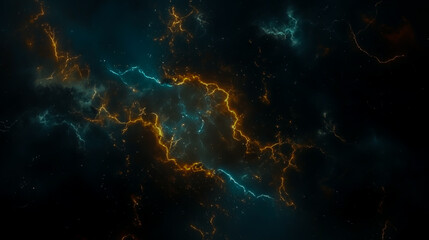 Abstract lightning bolts illuminating a dark night sky, showcasing an electric storm and natural weather phenomenon