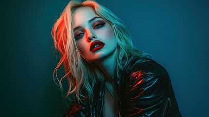 Fototapeta premium A striking portrait of a woman in dramatic lighting, showcasing beauty and fashion.