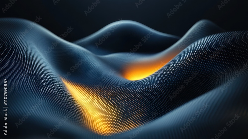 Poster abstract representation of flowing waves with glowing highlights.