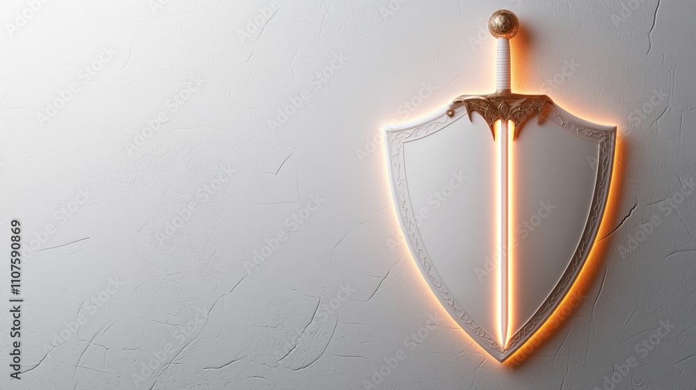 Poster Sword and Shield on Abstract Textured Background