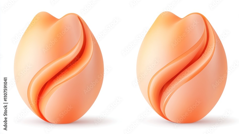 Poster Two stylized peach shapes with smooth curves and a soft gradient.