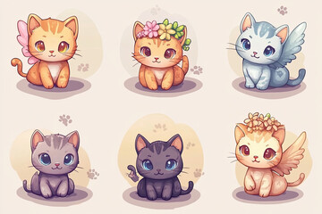 Fototapeta premium Unique Kawaii Cat Sticker Collection