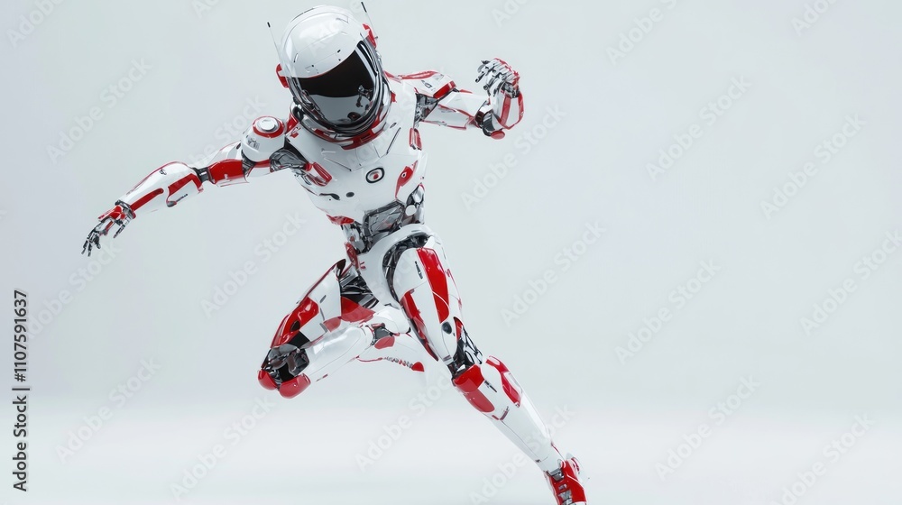Aufkleber A futuristic humanoid robot in a dynamic pose, showcasing advanced technology and design.