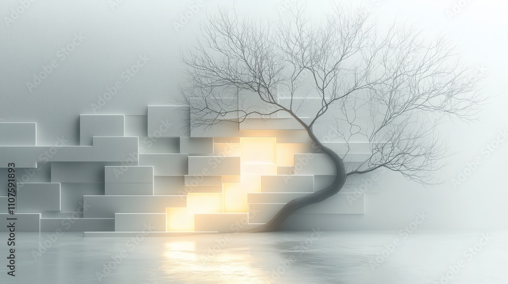Poster ethereal tree against abstract soft background light