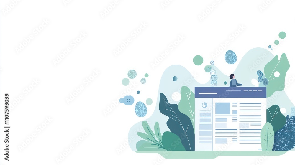 Aufkleber Abstract illustration depicting a digital interface with plants and bubbles.