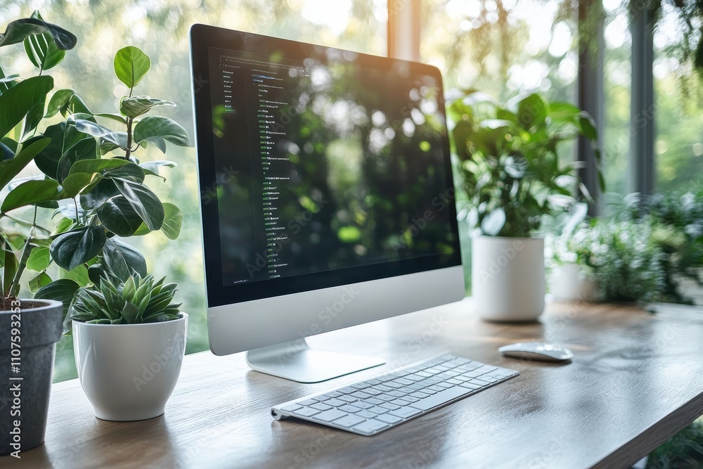 Poster Hybrid work environments combining in-person and digital workflows for seamless productivity,
