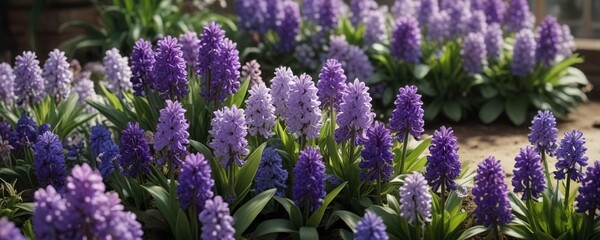 Obraz premium Purple hyacinths and violets in a beautiful floral composition, blossom, hyacinth