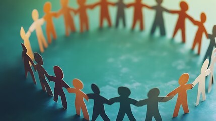 Illustration of unity and community spirit with paper people in a circle