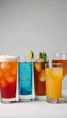 Set of cocktail drinks on a backdrop assorted alcoholic beverages Isolated