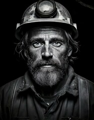 portrait of a coal miner in a helmet