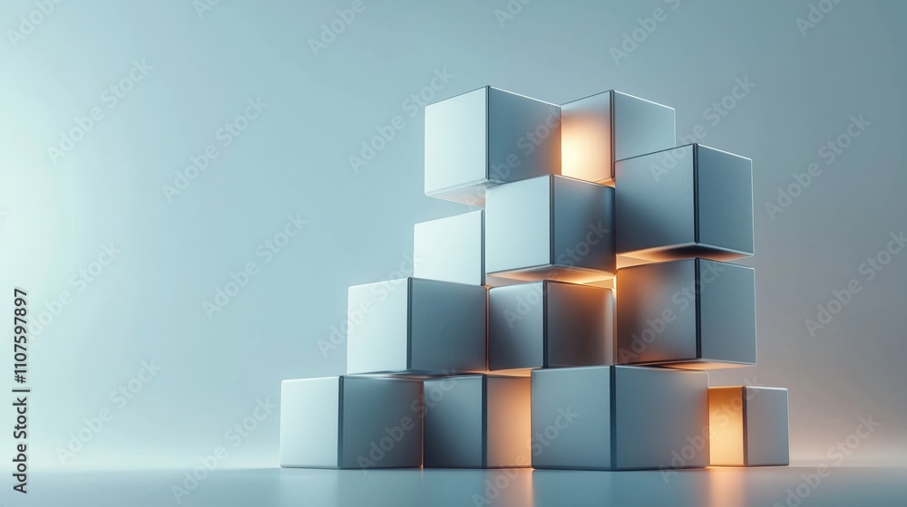 Aufkleber modern cubes with warm light in abstract setting