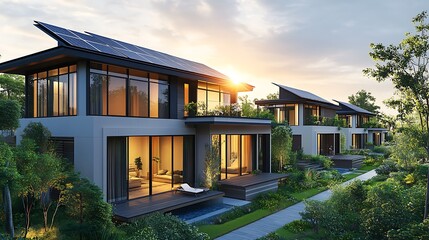 Fototapeta premium Urban eco-friendly homes aerial perspectives on sustainable living