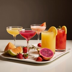 Vibrant fruit cocktails at a lively party with modern photorealistic presentation