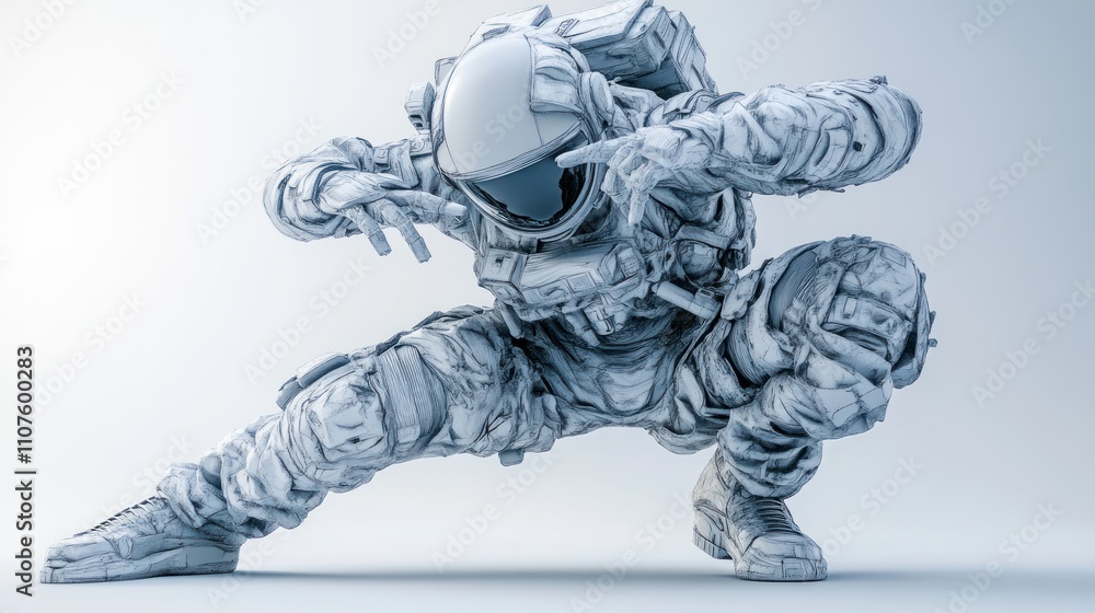 Poster a futuristic astronaut in a dynamic pose, showcasing advanced space suit design.