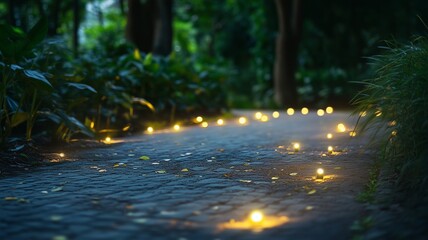 Fototapeta premium Motion-Responsive Lighting Along a Modern Driveway.