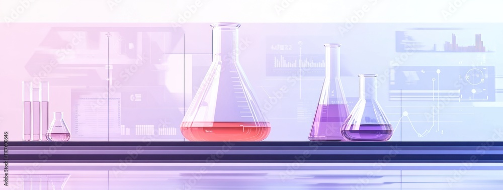 Aufkleber laboratory scene with colorful glassware and scientific data displays.