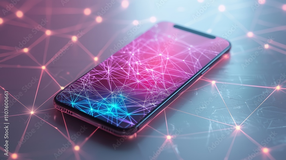 Poster smartphone with digital network background visualization