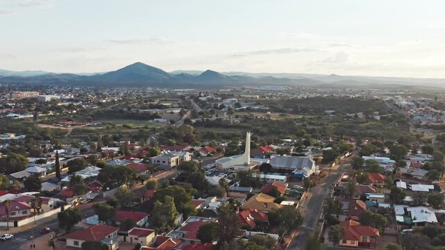 Windhoek Cental SDA Church aerial shot at sunset