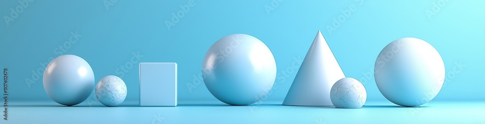 Aufkleber a 3d rendering of white geometric shapes, including spheres and a torus, isolated on a gray backgrou