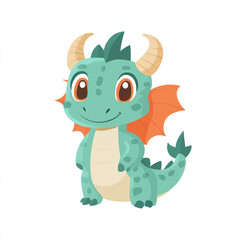 Fototapeta premium A cute cartoon dragon with wings and smiling face. 