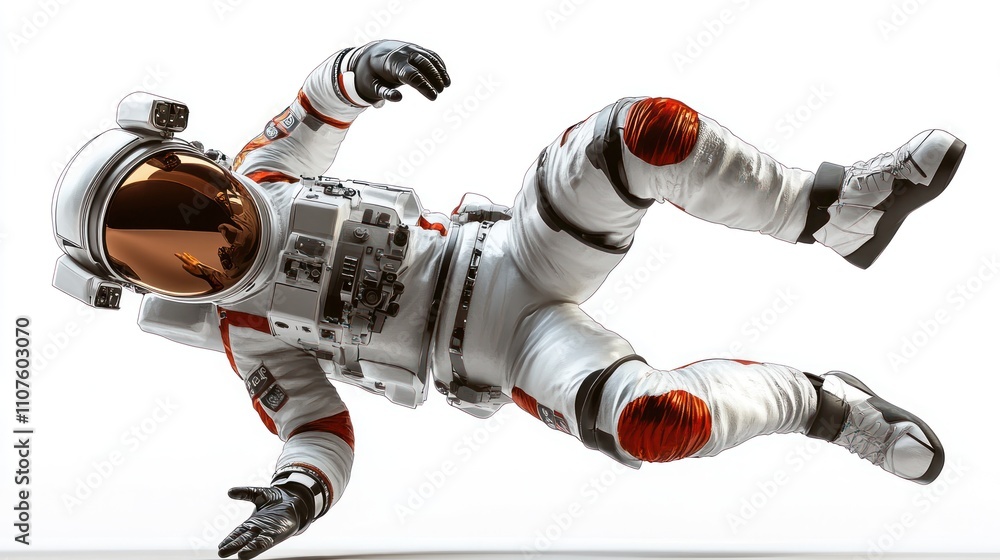 Poster an astronaut in a spacesuit floats in a zero-gravity environment.