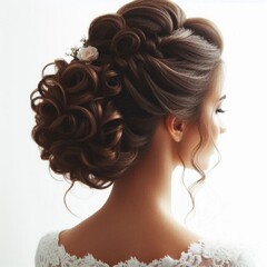 Fototapeta premium Photo of a bride's wedding hairstyle as a work of art, taken close-up from behind. AI generated.