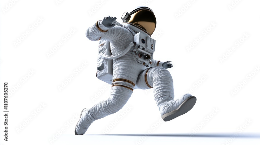 Poster an astronaut in a spacesuit appears to be running, symbolizing exploration and adventure.