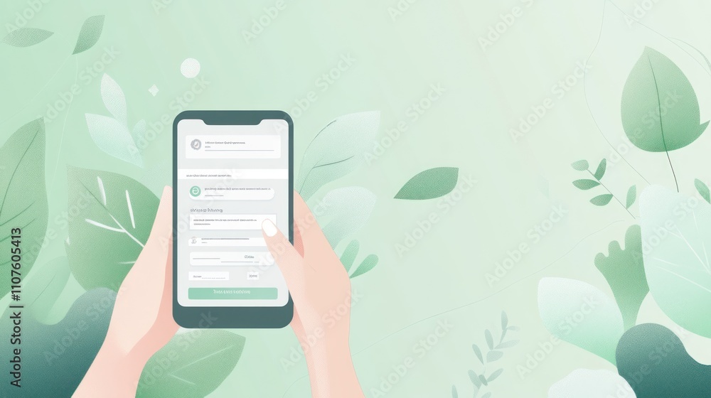 Poster A smartphone displaying a form against a background of green leaves.